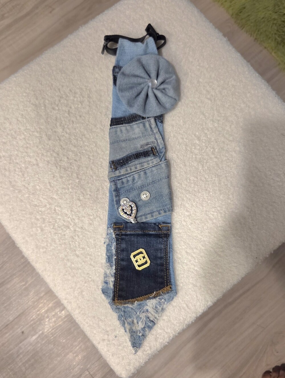 Light Blue Denim Necktie with Decorative Patch